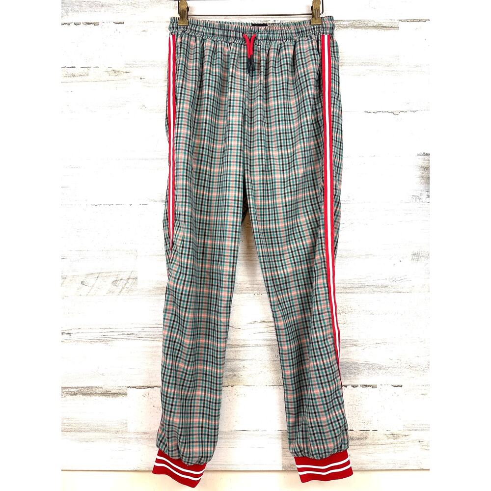 The Sewing Club Mens M Green Red Plaid Gentleman Track Pants Ukrainian Luxury